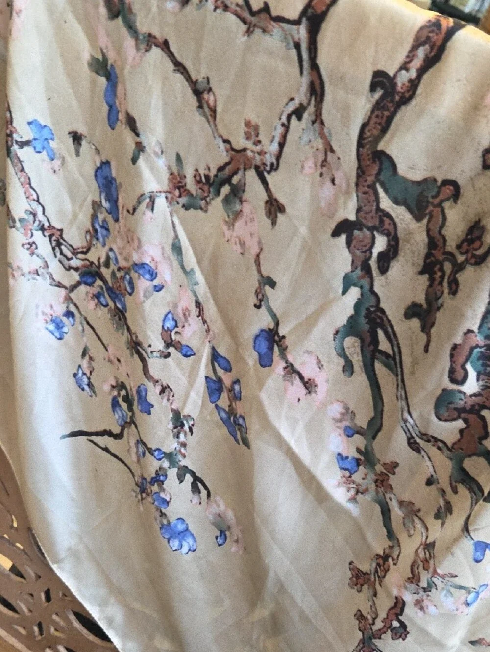 Floral Silk Scarf with Blue Blossom Print